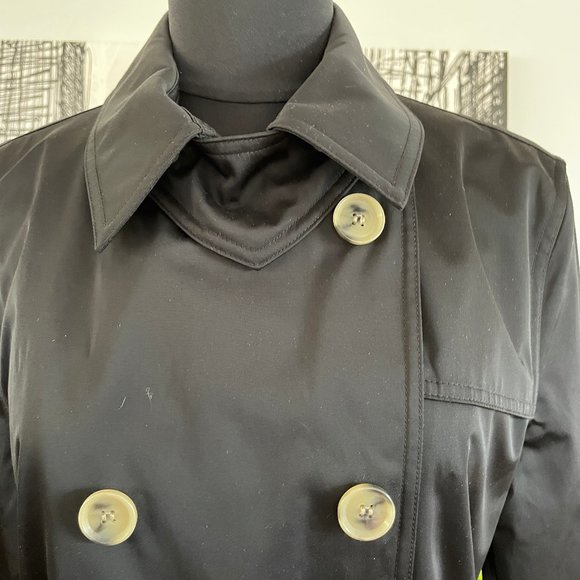 Dana Buchman trench coat  Size Medium Black Double Breasted - Picture 4 of 12
